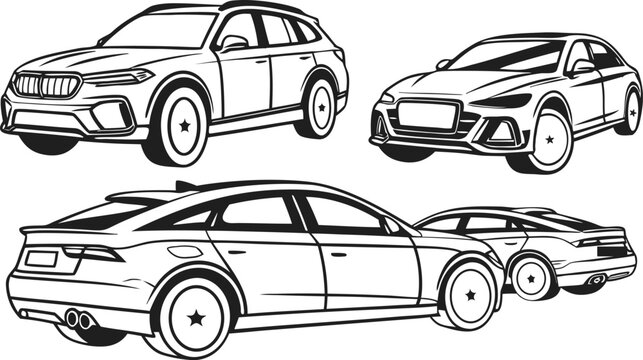 Modern SUV and Sedan Car Vector Collection