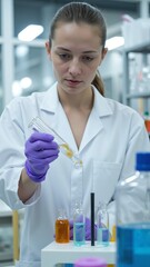 Fototapeta premium Young Scientist Pouring Chemical Reagent