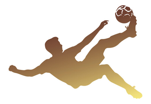 Vector silhouette illustration of a soccer player doing a somersault kicking the ball