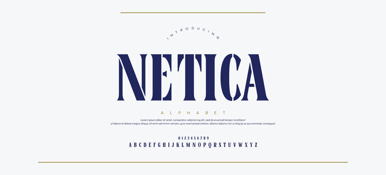 NETICA Abstract Fashion font alphabet. Minimal modern urban fonts for logo, brand etc. Typography typeface uppercase lowercase and number vector illustration.