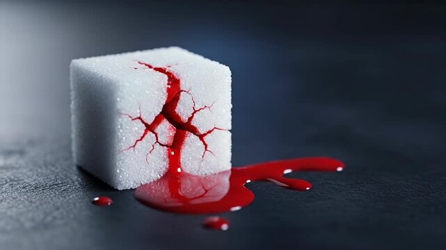 Sugar cube decay: metabolic disorder, chronic illness, blood vessel, glucose control, insulin resistance, organ damage, health crisis, dangerous level, dietary risk, silent killer.