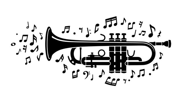 Trumpet silhouette with musical notes during a jazz performance concept in a graphic style