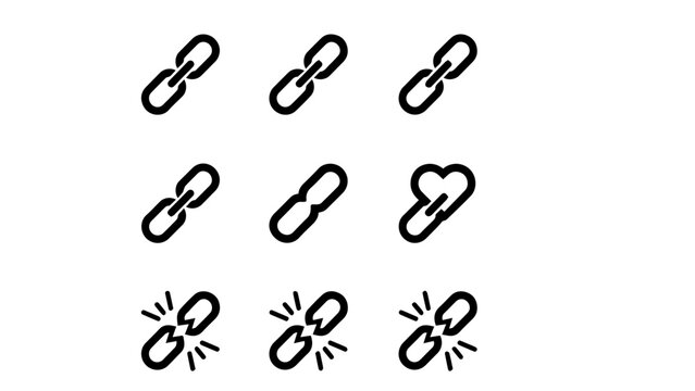 Broken Chain Links in Silhouette Vector Style on White Background