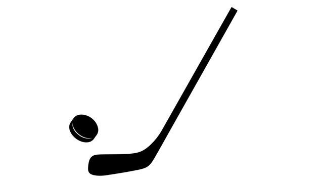 Hockey stick and puck silhouette in motion during a game on ice