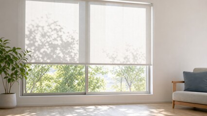 Fototapeta premium 大きな窓から緑を眺める涼しい夏の室内