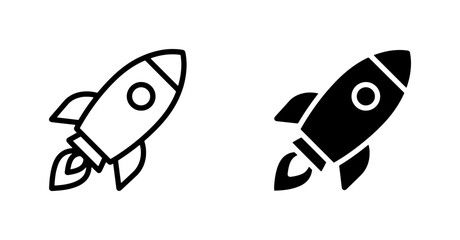 Rocket Ship Icons, Spacecraft Launch Vector Art, Futuristic Exploration Symbols, Black and White © MdAshikur