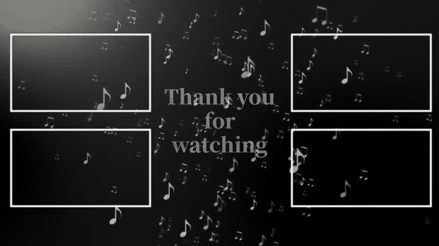 Music notes floating on dark video outro template.
