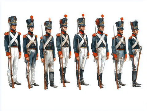 French infantry soldiers in historical napoleonic era uniform