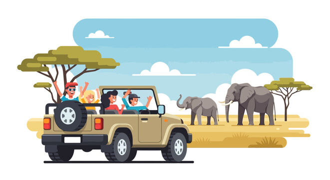 Tourists on a safari jeep observing elephants in their natural habitat.