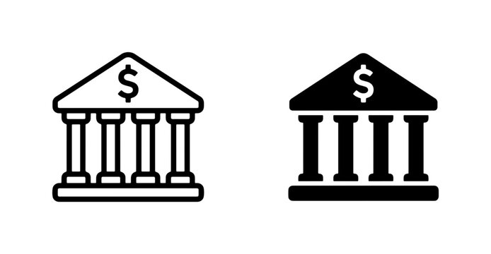 Bank Building Icons, Financial Institution Symbols, Money Exchange Vector Graphics, Finance Service Icons