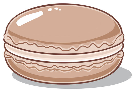 Vector illustration of a single brown chocolate or coffee macaron dessert