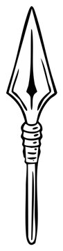 Black and white illustration of a spear arrow head with a wooden handle