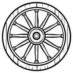 Fototapeta premium Cartoon wheel illustration. Wooden wagon wheel graphic design.