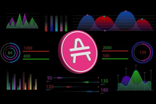 amp cryptocurrency images on digital background. 3d illustrations.