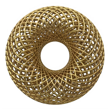 A gold woven torus shaped object