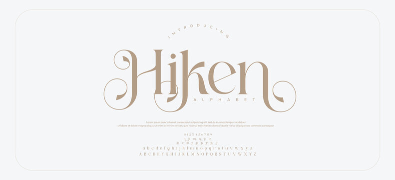 Hiken Elegant Font Uppercase Lowercase And Number. Classic Lettering Minimal Fashion Designs. Typography modern serif fonts regular decorative vintage concept. vector illustration