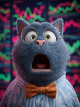 Animated cat reacting to shocking stock market news