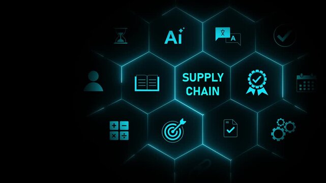 Supply Chain Concept icon .Neon line Animated circuit board. optical lager light background