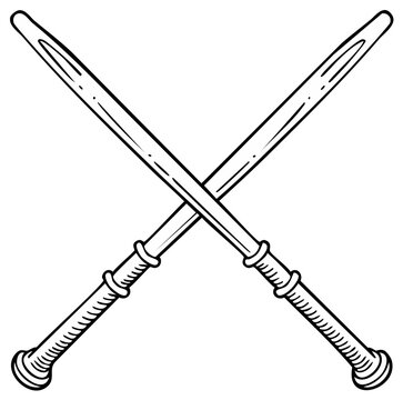 Crossed Batons Illustration: Rhythmic Gymnastics Line Art Icon
