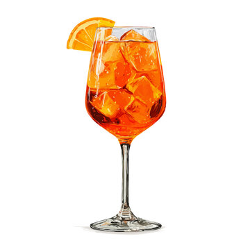 Flat-design 2D vector artwork of a Aperol Spritz, styled as an icon and isolated against white background