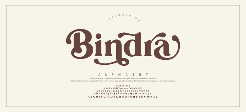 Bindra Elegant alphabet letters logo font and number. Typography Luxury classic lettering serif fonts decorative wedding logos vintage retro concept. vector illustration