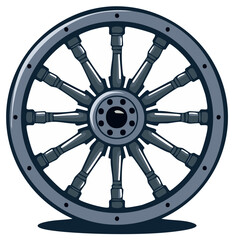 Obraz premium Illustration of a stylized cartoon wagon wheel, isolated graphic element.