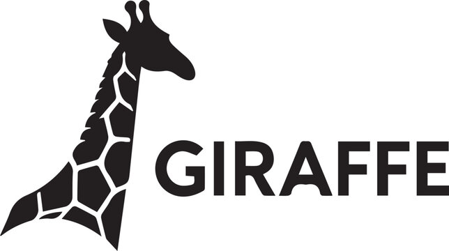 Tall Black Giraffe Head Profile Logo With Bold Text