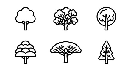 Obraz premium Vector Tree Icons Set: Nature, Forest, Woodland, Botanical, Growth, Organic, Simple Outline