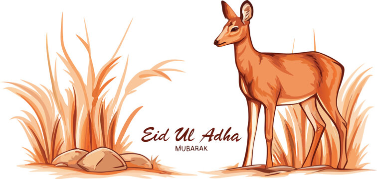 Eid Ul Adha Mubarak with Deer vector illustration.