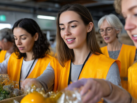 Volunteers sorting donations at a community food bank