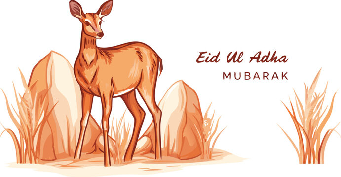 Eid Ul Adha Mubarak with Deer vector illustration.