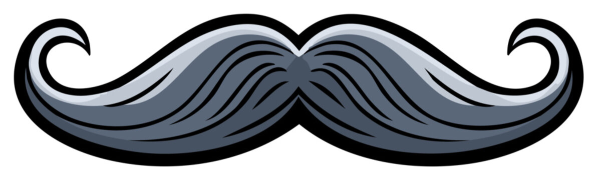 Stylized Grey Handlebar Moustache With Curved Ends Classic Gentleman Facial Hair