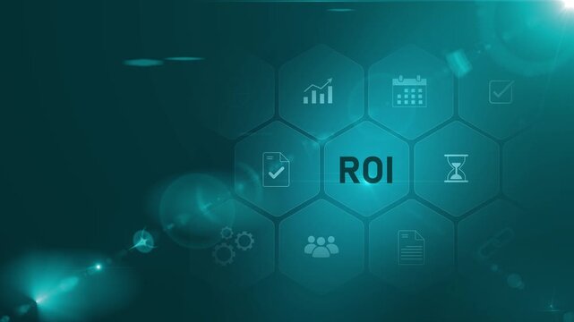 A modern office setting showcasing digital roi analysis with profit margin and growth indicators on a tablet interface, optical lager light background