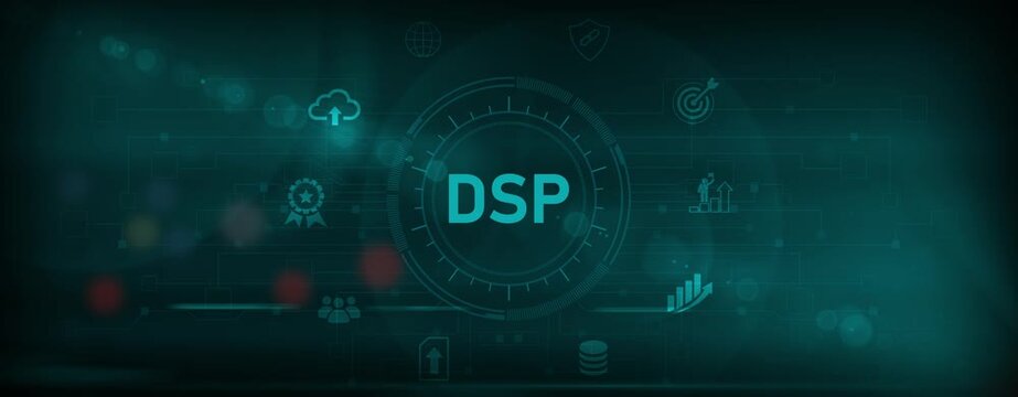 DSP - Demand Side Platform business, Technology, Internet and network concept. optical lager light background