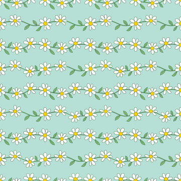 Floral Daisy Chain Pattern: Repeating Vines, Minimalist Botanical Vector Illustration