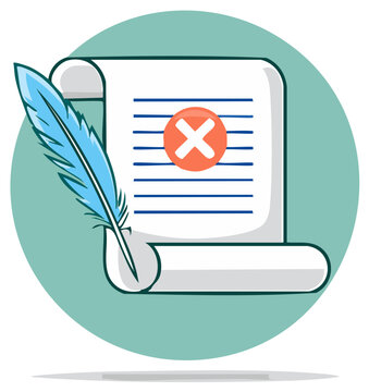 Rejection Symbol on Document Scroll with Quill Pen Depicting Denial and Cancellation