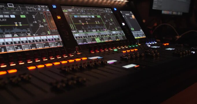 Digital sound mixing desk audio engineer control screen display live music concert show