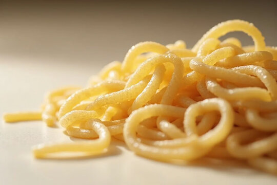 Flour long pasta close-up on beige surface