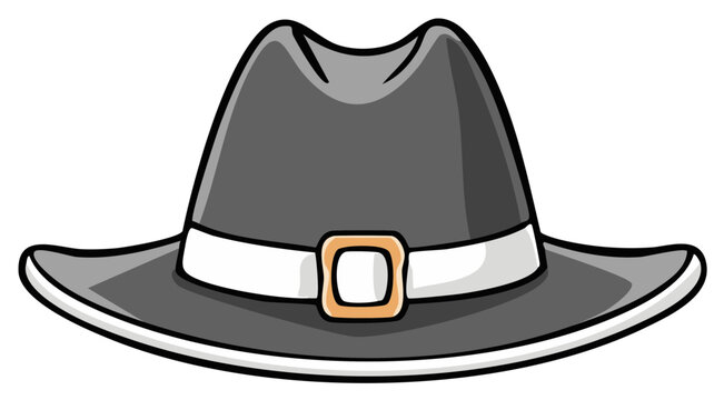 Stylized Pilgrim Hat with Buckle Accessory and White Band for Historical Costume or Autumn Celebration