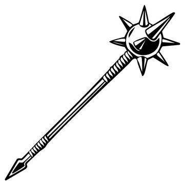 Black and white illustration of a medieval spiked mace