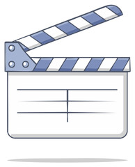 Fototapeta premium Simple cartoon illustration of an open and blank movie clapperboard with blue stripes