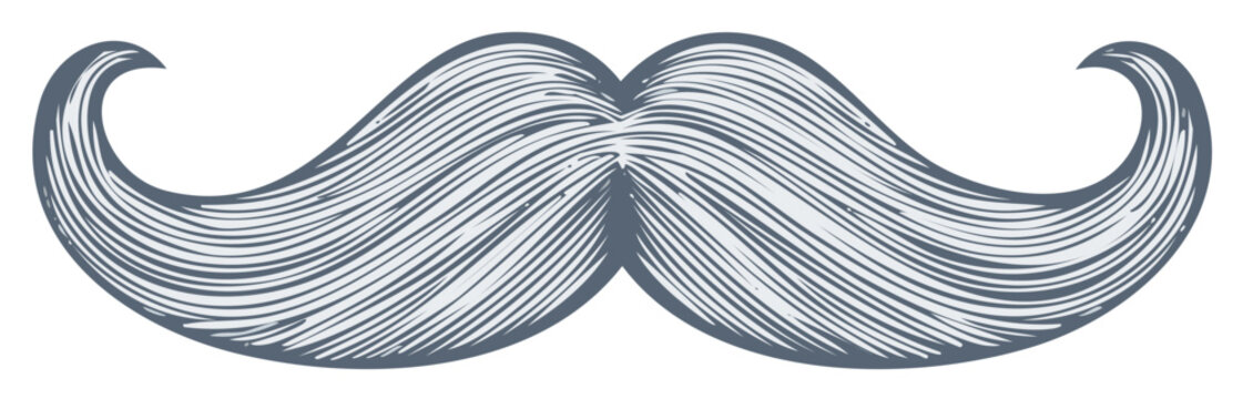 Detailed Stylized Drawing of a Classic Handlebar Mustache