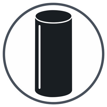 Abstract dark gray cylinder graphic icon enclosed within a circle for design and web elements