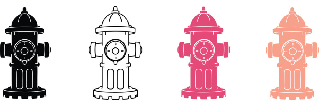 Fire hydrant icon set vector illustration featuring urban water hydrant equipment for firefighting safety emergency response and infrastructure concepts