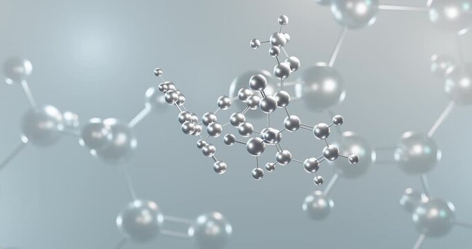 Azoxystrobin rotating 3d molecule, molecular structure of broad-spectrum fungicide seamless video
