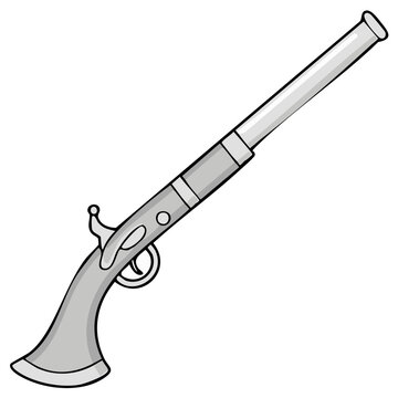Vintage Flintlock Pistol with Ornate Handle and Long Barrel Isolated on White