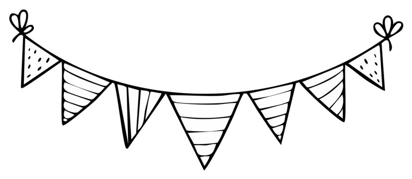 Hand drawn bunting flags doodle style decoration party flags decoration vector illustration