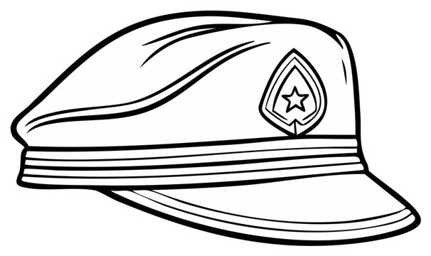 Classic Peak Cap with Emblem - Black and White Line Drawing Illustration