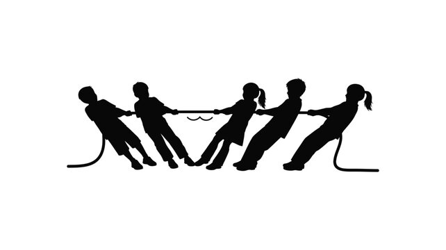 Group of children playing tug of war game