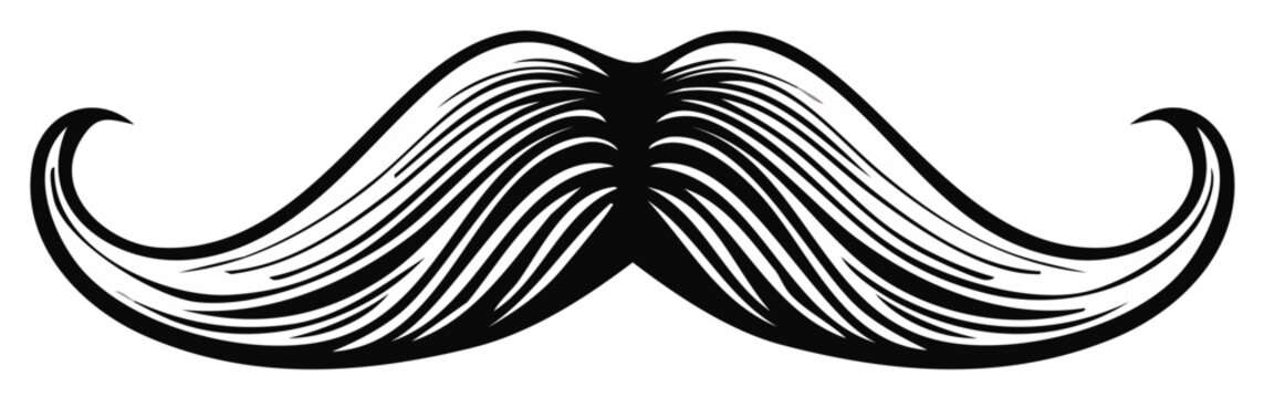 Stylized black and white mustache vector illustration. Beard design element isolated